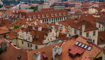 Panorama old buildings with red roofs in Prague, Czech Republicの写真素材