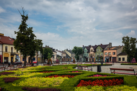 Lowicz, Poland - 23 July 2017 - View on historic buildings on the marketのeditorial素材