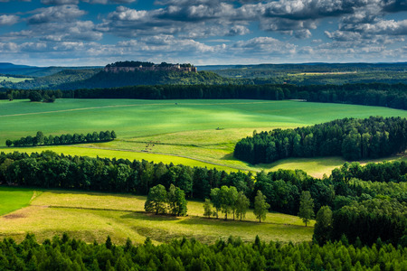 View on the Koenigstein fortress from Rauenstein mountain in Saxon Switzerland, Germanyの写真素材