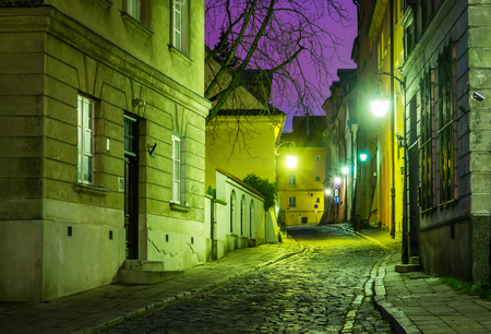 Night view at Brzozowa street on old town in Warsaw, Polandの写真素材