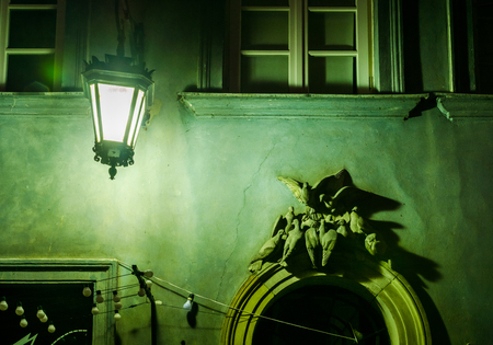 Detail on historic building on the Piwna street in the old town in Warsaw, Polandのeditorial素材