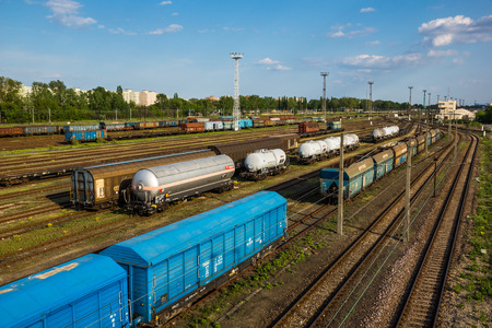 14 May 2017: Warsaw, Poland - View on the freight trains on cargo city terminal