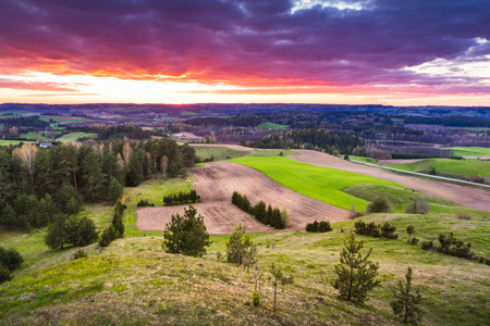Sunset from Cisowa mountain in Suwalski landscape park, Podlasie, Polandの写真素材