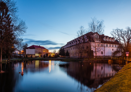 Castle at night in Wegorzewo city, Masuria, Polandのeditorial素材