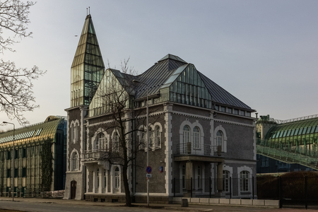 Historic building (grey villa) in Warsaw, Polandのeditorial素材