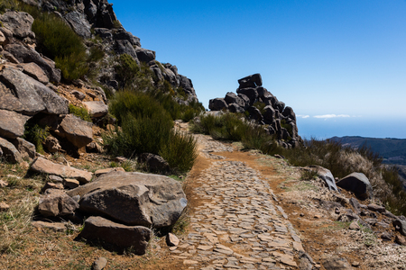 Trail to the Pico do Juncal from Pico do Arieiro in Madeira island, Portugalの写真素材