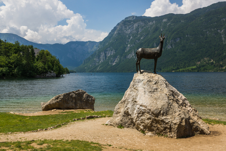 Monument near Bohinj lake in Julian Alps, Triglav National Park, Sloveniaの写真素材