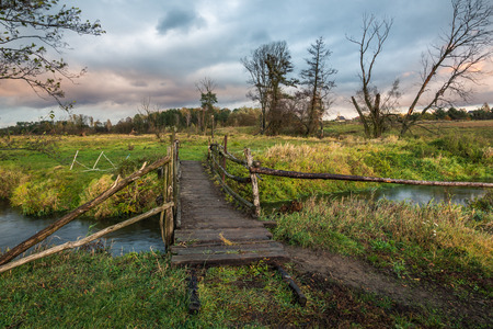 Landscape with Jeziorka river at clody day near Piaseczno, Masovia, Polandの写真素材