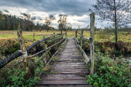 Landscape with Jeziorka river at clody day near Piaseczno, Masovia, Polandの写真素材