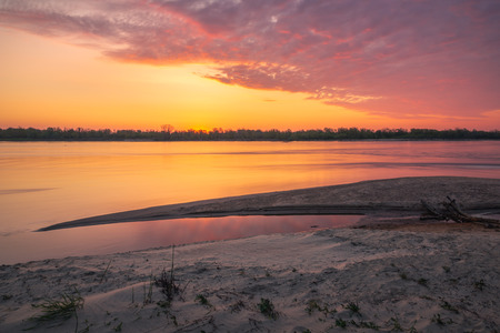 Sunrise over the Vistula river near Konstancin-Jeziorna, Masovia, Polandの写真素材