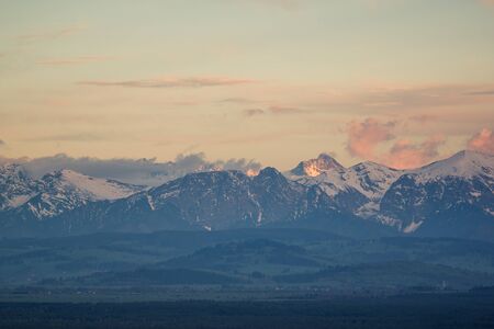 Sunset over the Giewont peak in Tatra mountains