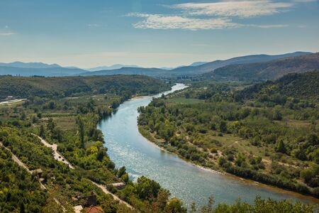 Neretwa river in Pocitelj, Bosnia and Herzegovinaの写真素材