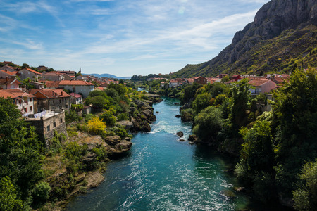 Neretva river in Mostar, Bosnia and Hercegovinaのeditorial素材