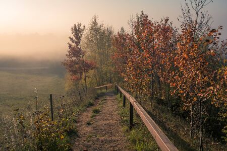 Trail on a beautiful autumn morning in Suwalski landscape park, Turtul, Podlaskie, Poland