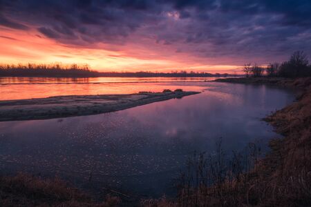 Beautiful sunrise on the Vistula near Konstancin-Jeziorna, Polandの写真素材