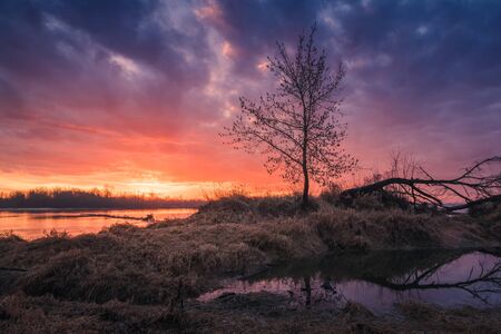 Beautiful sunrise on the Vistula near Konstancin-Jeziorna, Poland