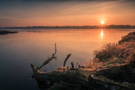 Sunrise over the Vistula river near Konstancin-Jeziorna, Polandの写真素材