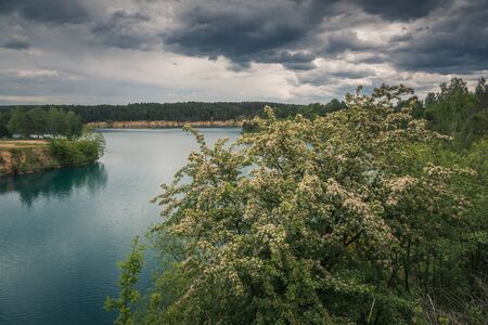 Turquoise lake Wapienniki near Sulejow, Lodzkie, Polandの写真素材