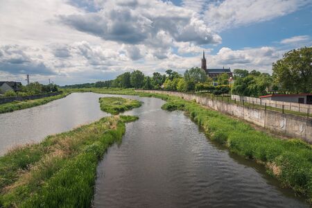 Church of Saint Florian and Pilica river in Sulejow, Lodzkie, Polandの写真素材