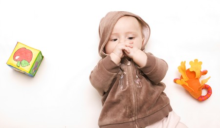 Having fun on a white backgroundの写真素材