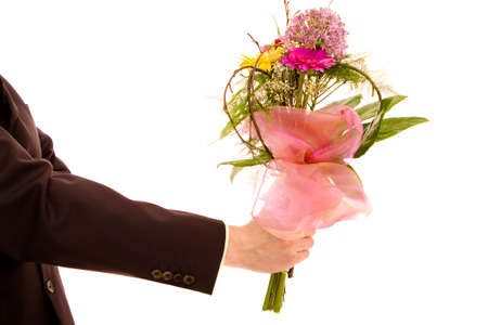 Man with flowers on white backgroundの写真素材