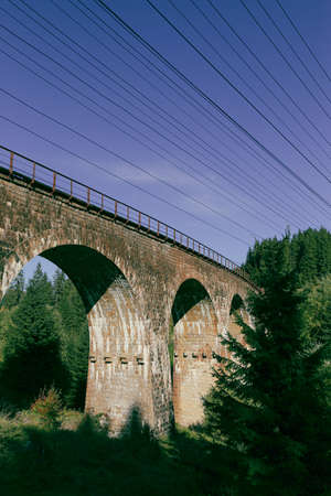 old railway bridge over the river, photo as a background, digital imageの写真素材
