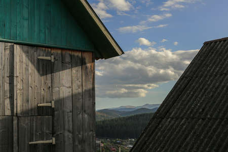 Wooden houses in the mountains of the Carpathians, Ukraineの写真素材