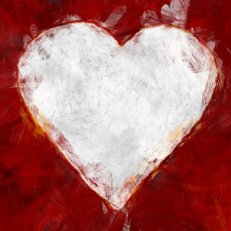 Textured digital painting of a white heart shape on a red with copy space の写真素材