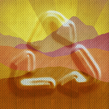 Abstract, textured landscape with an embossed recycle symbolの写真素材