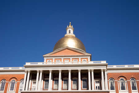Massachusetts State Capitol House in Boston with blue sky backgroundの写真素材