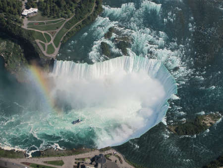 Aerial View of Niagara Falls with a beautiful rainbow.の写真素材