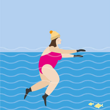 Open water wild swimming woman. Sea swimmerのイラスト素材