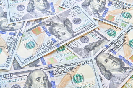 Many American One Hundred Dollar Bills. Money cash background
