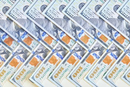 Many American One Hundred Dollar Bills. Money cash background
