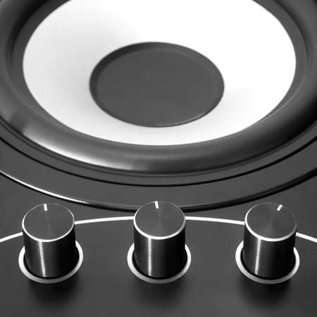 Black woofer with three dampers and white speaker