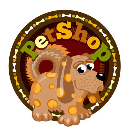 Brown spotted dog. Pet shop round icon signboard of shop for animals.のイラスト素材