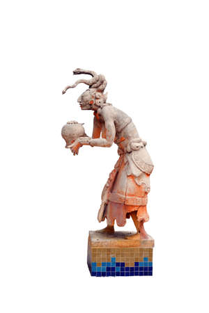 Mayan snake queen statue, isolated on whiteの写真素材