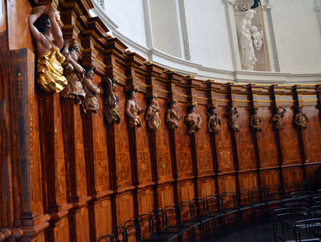 Wooden Carved Profits inside Trier Churchの写真素材