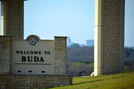 Welcome to Buda Highway Signのeditorial素材