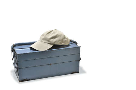 blue toolbox with a cap on topの写真素材