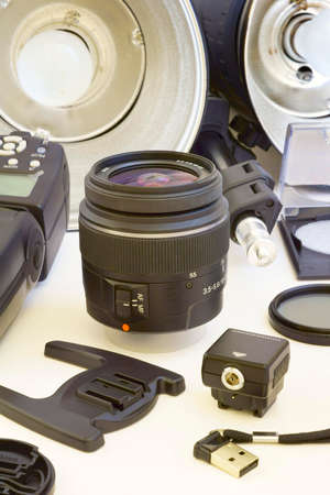  The lens is surrounded by other equipment to take pictures                              