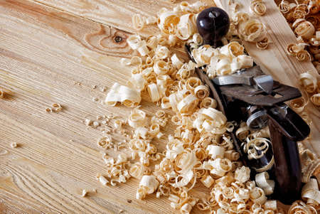 Hand plane on the workbenchの写真素材