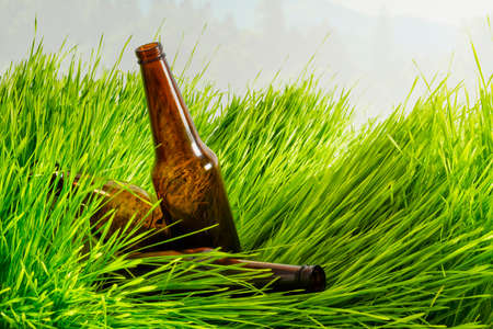 Grass lying in her glass bottlesの写真素材
