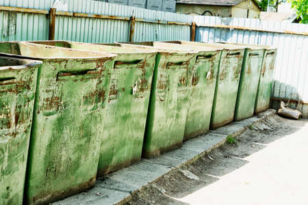 Trash cans standing side by side in a special placeの写真素材