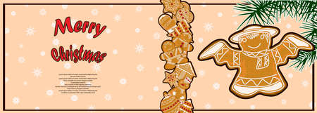Festive poster with a pattern of Christmas gingerbreadのイラスト素材
