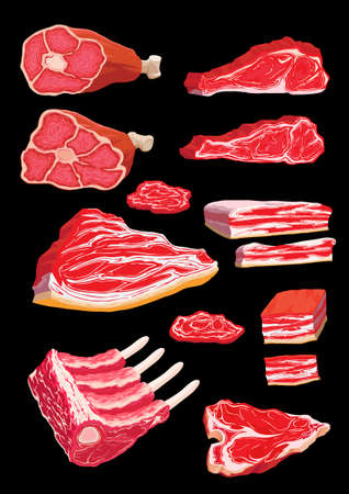 Colored illustrations of meat productsのイラスト素材