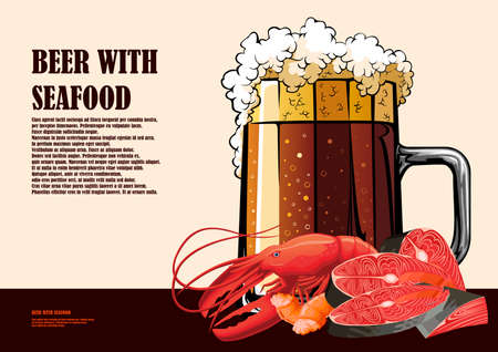 Beer and seafood hand-drawn illustrationのイラスト素材