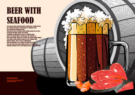 Beer in a mug and seafoodのイラスト素材
