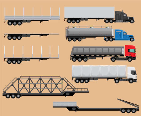 Truck tractors and trailers, set of illustrationsのイラスト素材