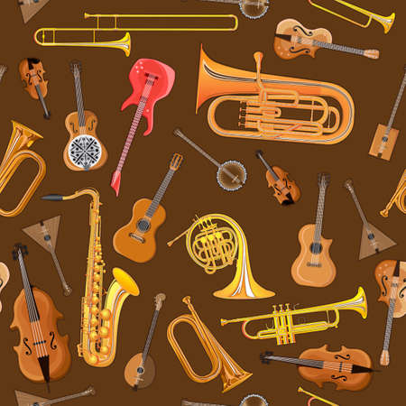 Illustrations of musical instruments decorated in a patternのイラスト素材